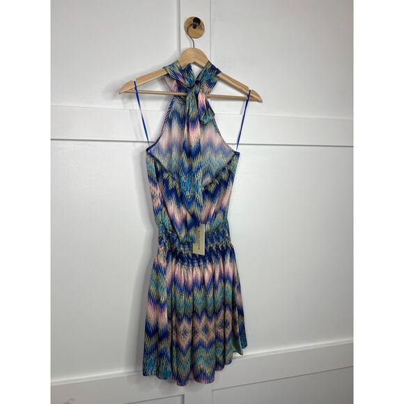 NWT Ramy Brook Georgiana Sleeveless Halter Mini Dress Blue Multicolor Size: XS - Picture 7 of 8